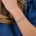 Ljusblått läderarmband med stålspänne, 16cm
