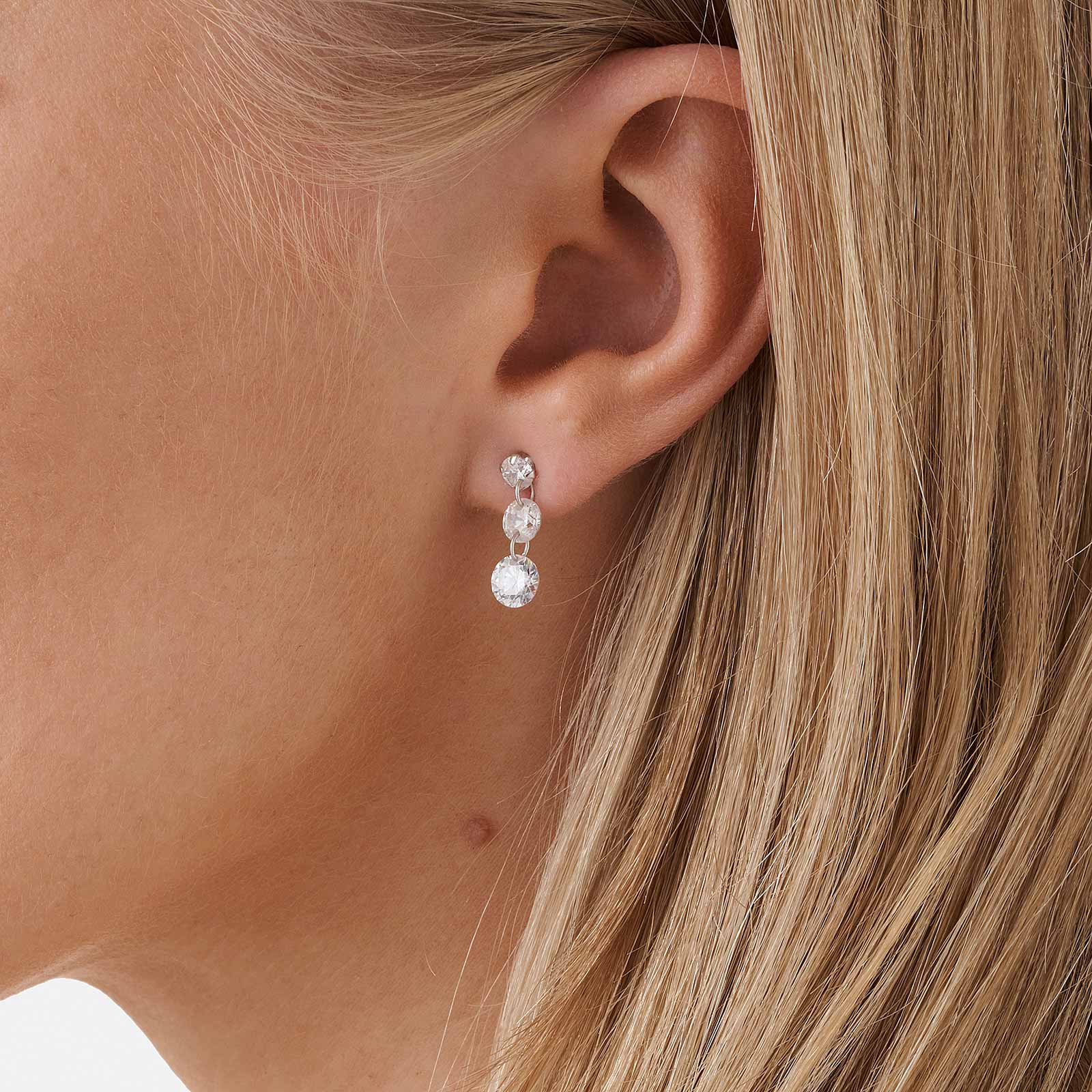 Örhängen i äkta silver - tre hängande Kubisk Zirkonia