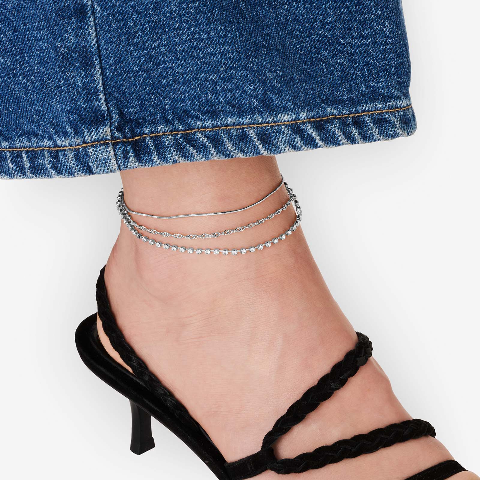 Silverfärgad fotlänk - tre kedjor, 19+6cm