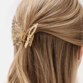 Guldfärgad hårklämma - fjäril med strass, 6,5 cm