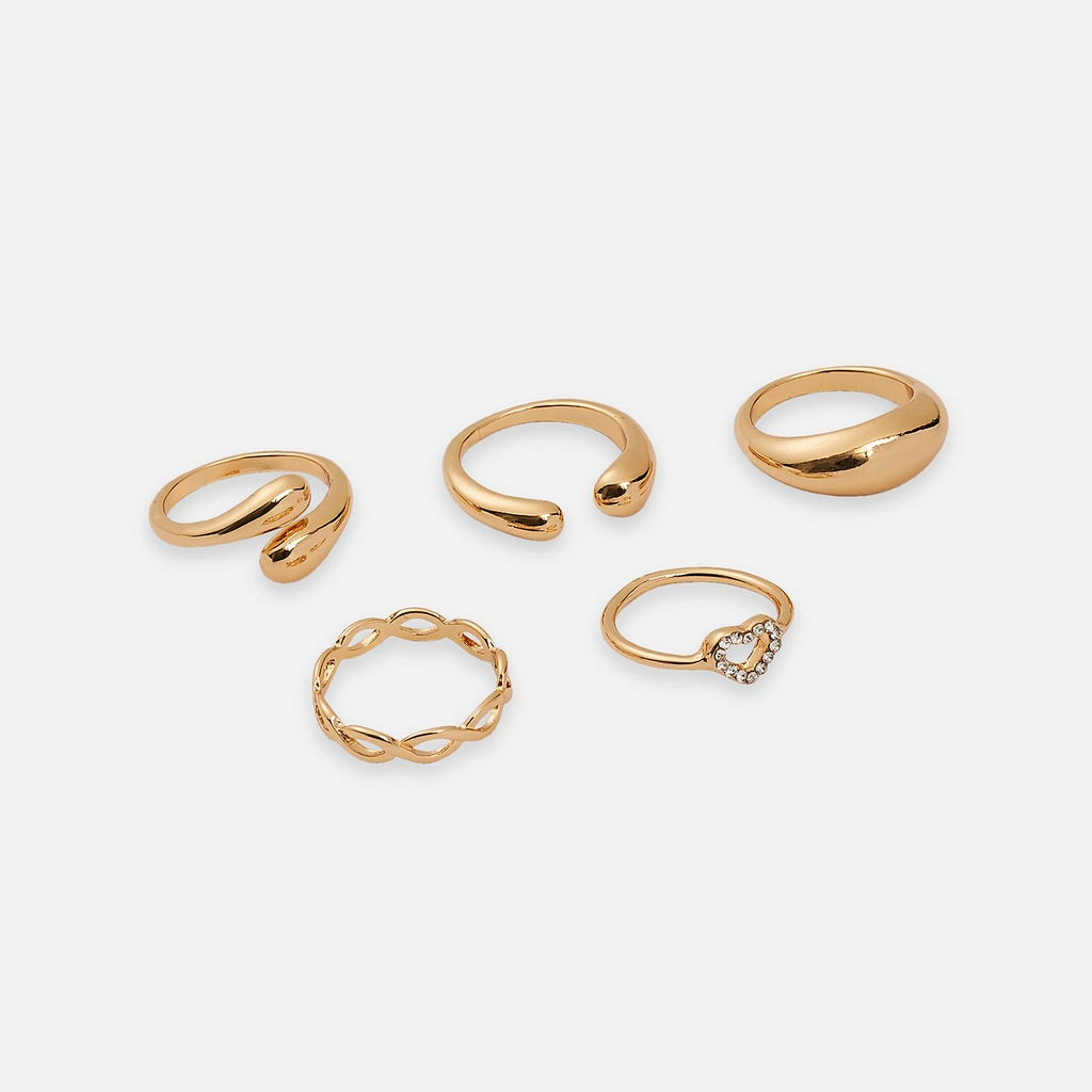 5-pack guldfärgade ringar - st.18