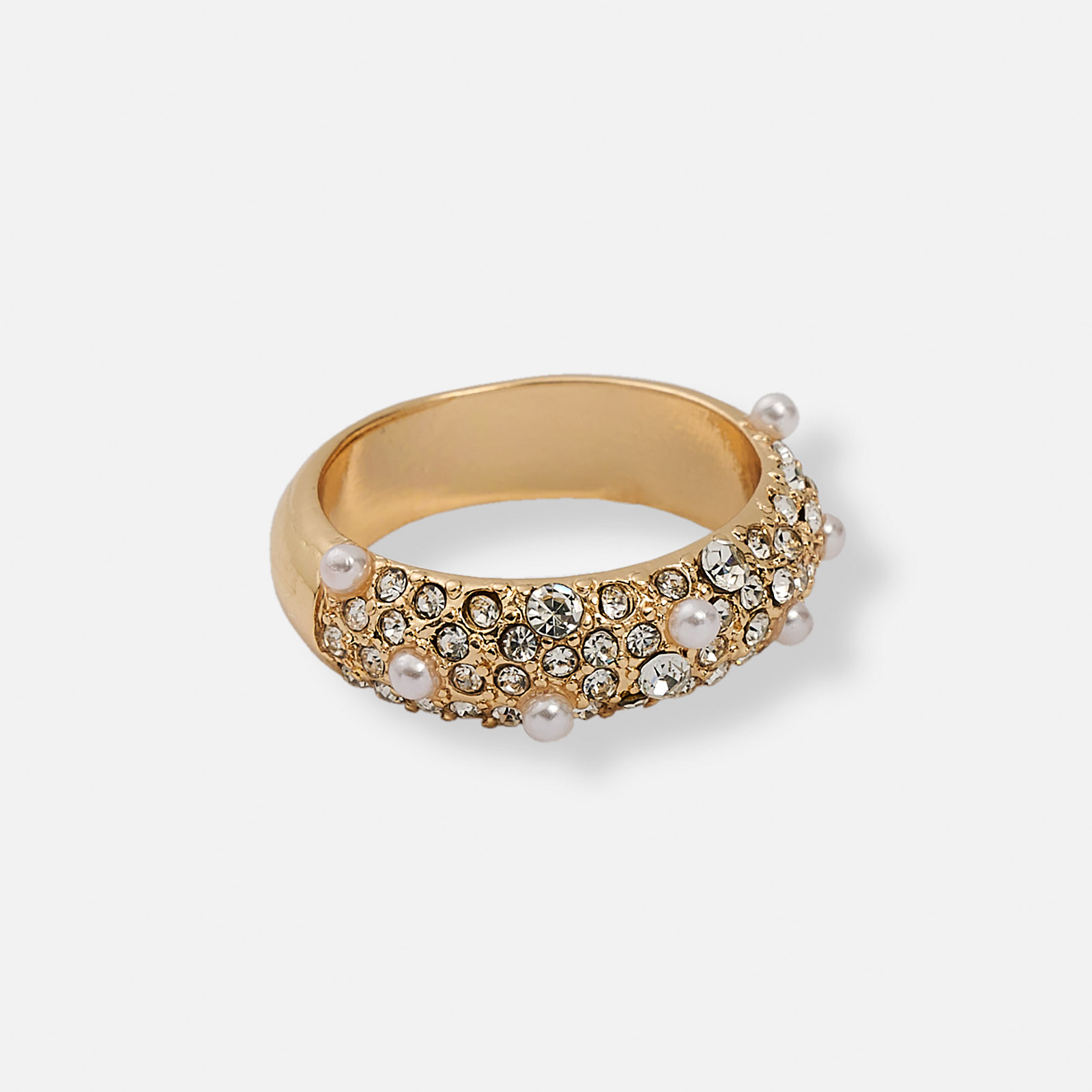 Guldfärgad ring med strass och pärlor