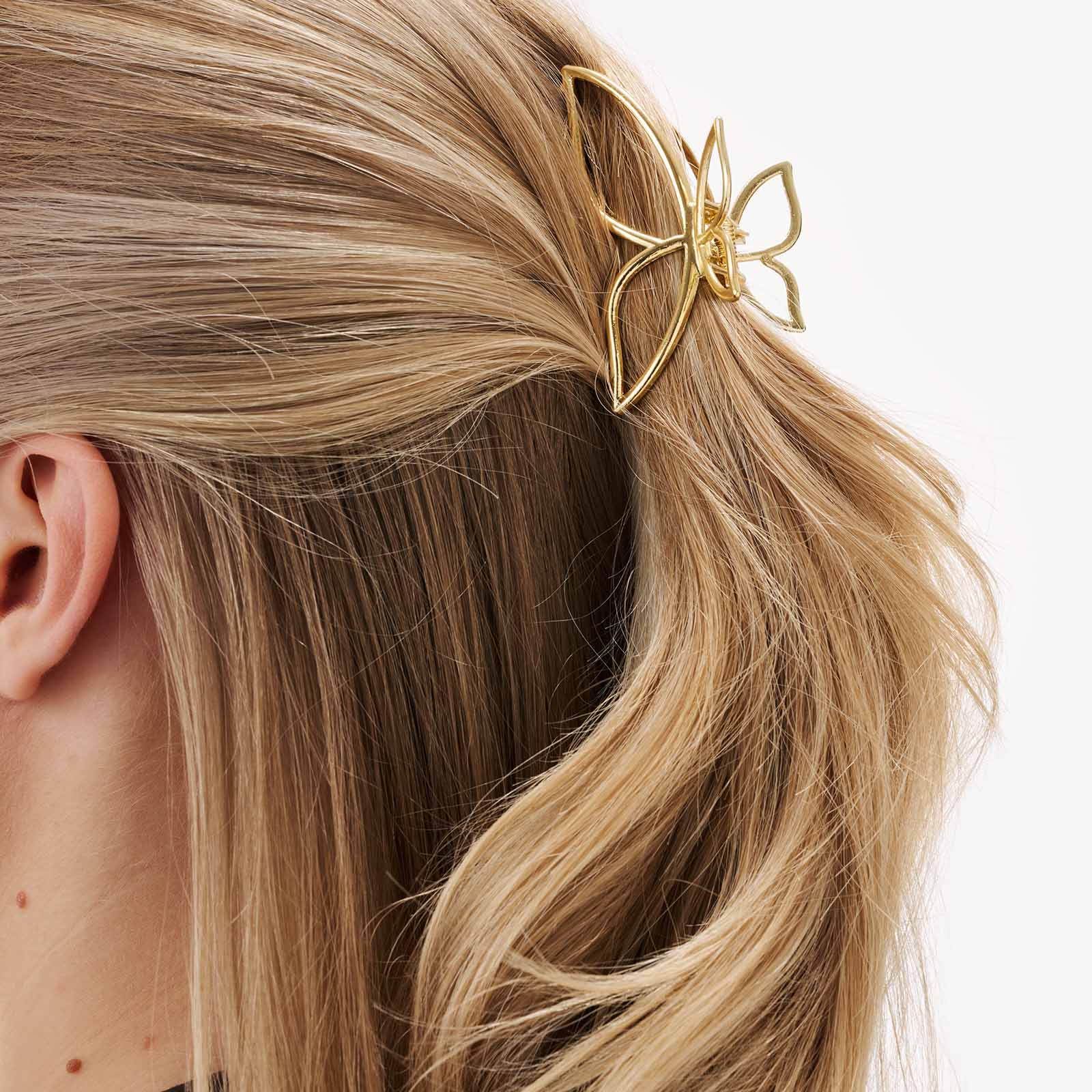 Guldfärgad hårklämma - fjäril, 7,5 cm