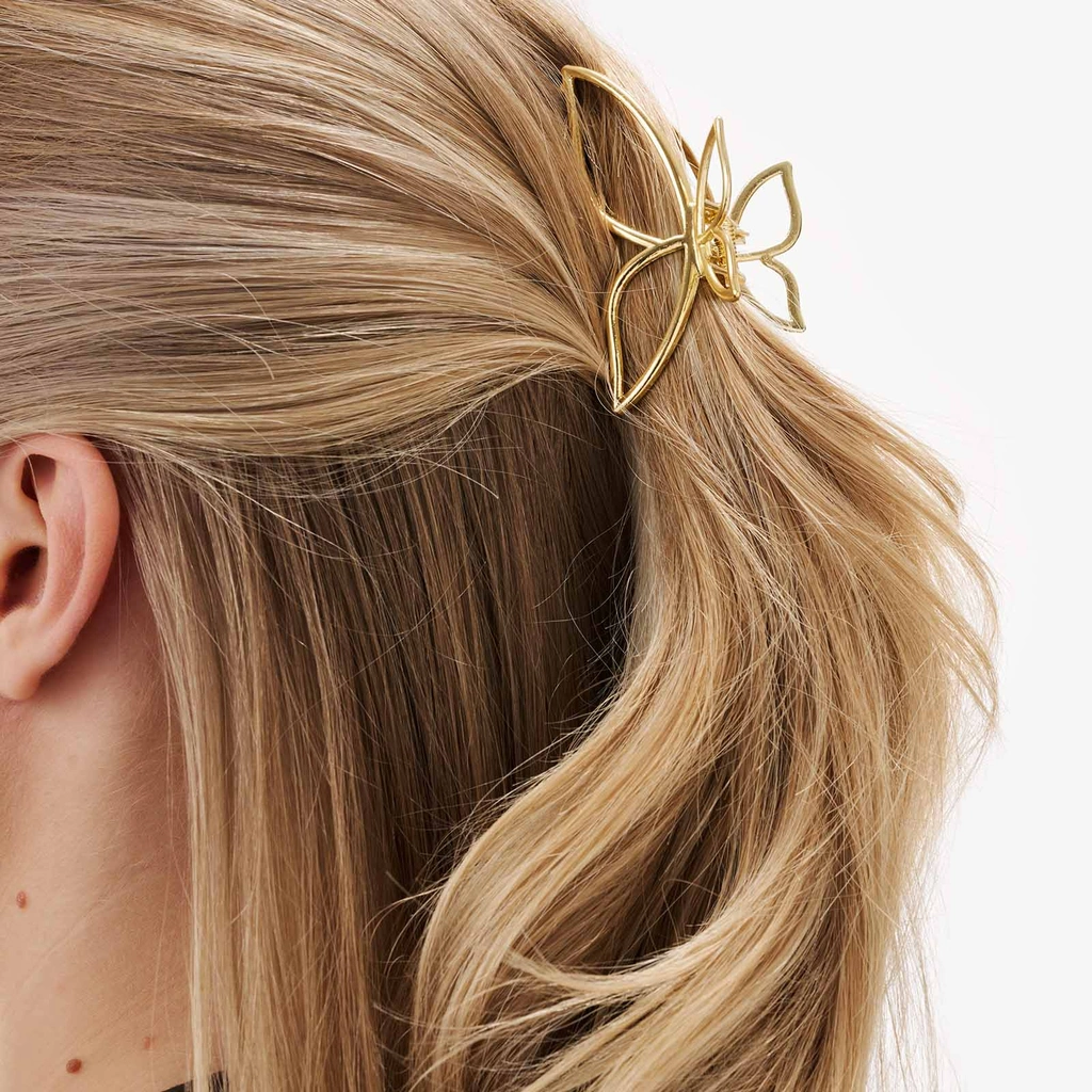 Guldfärgad hårklämma - fjäril, 7,5 cm