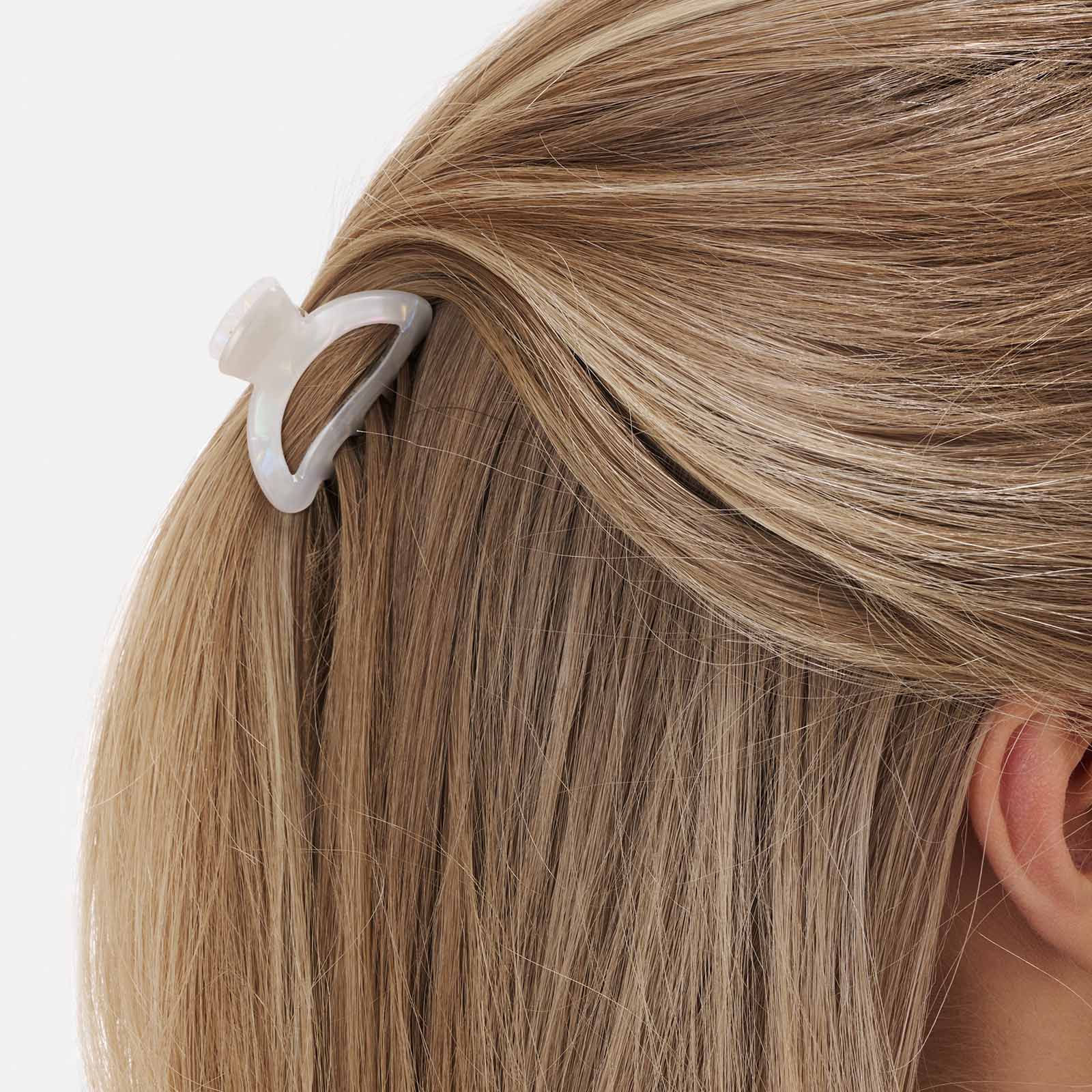 Hårklämma i vit melerad plast - 4 cm