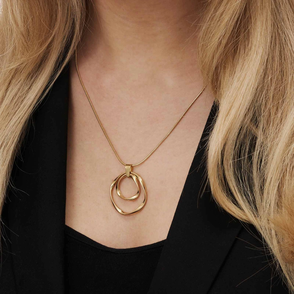 Guldfärgat halsband - vridna ringar, 60+6cm