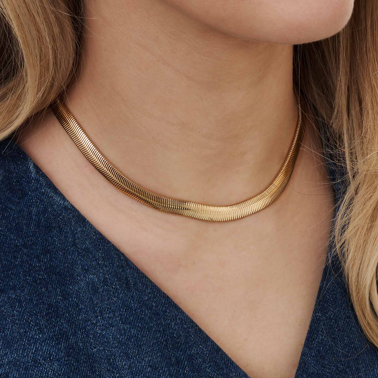 Guldfärgat halsband, fiskbenskedja, 42+7cm