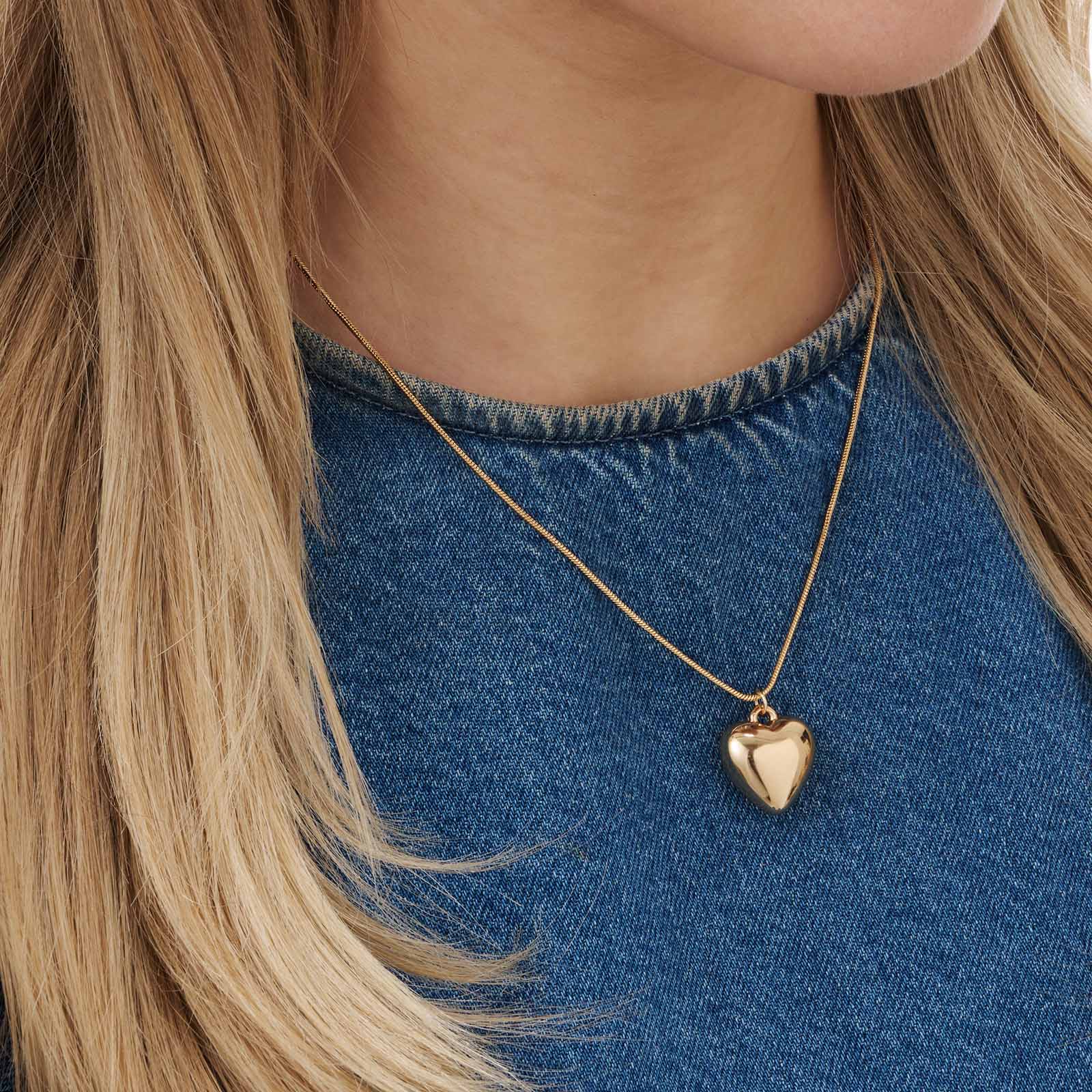 Guldfärgat halsband, hjärta, 46,5+7cm
