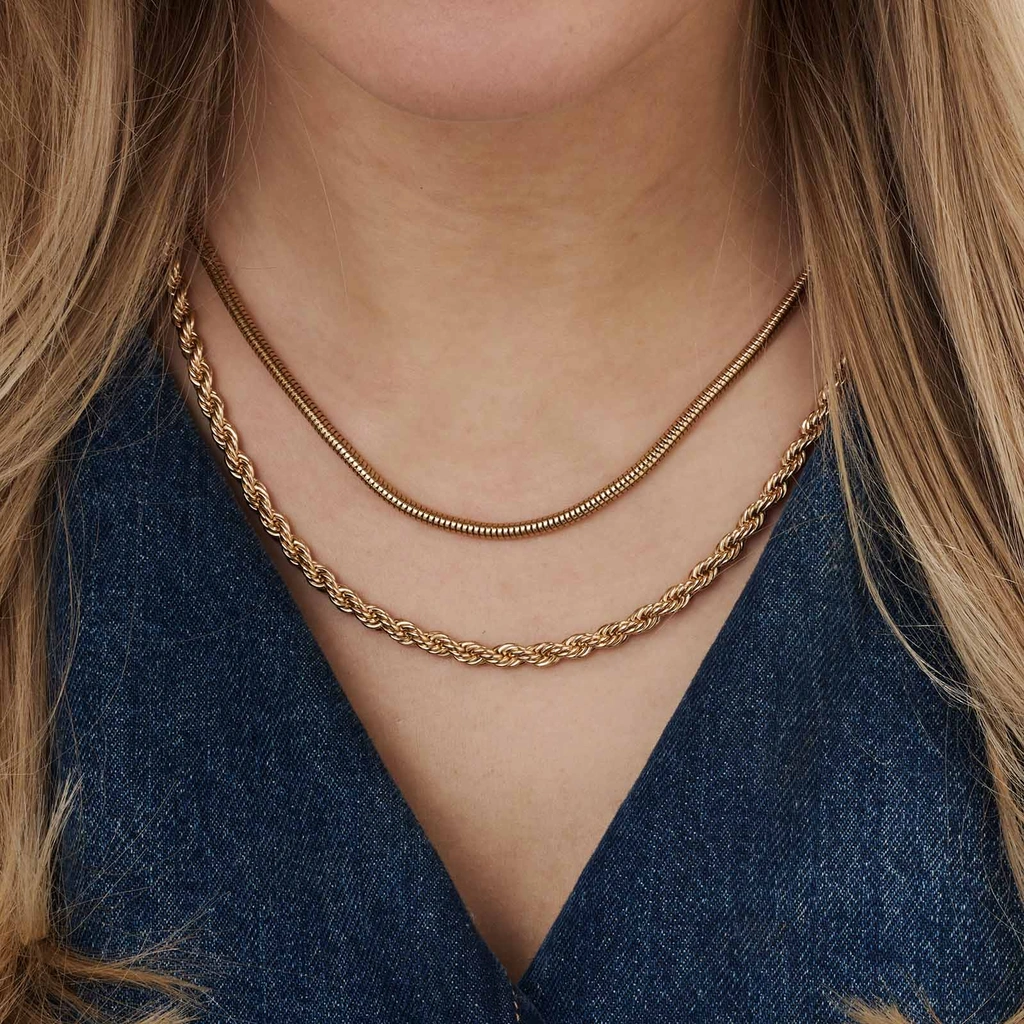 Guldfärgat tvåradigt halsband, 45-48+7cm