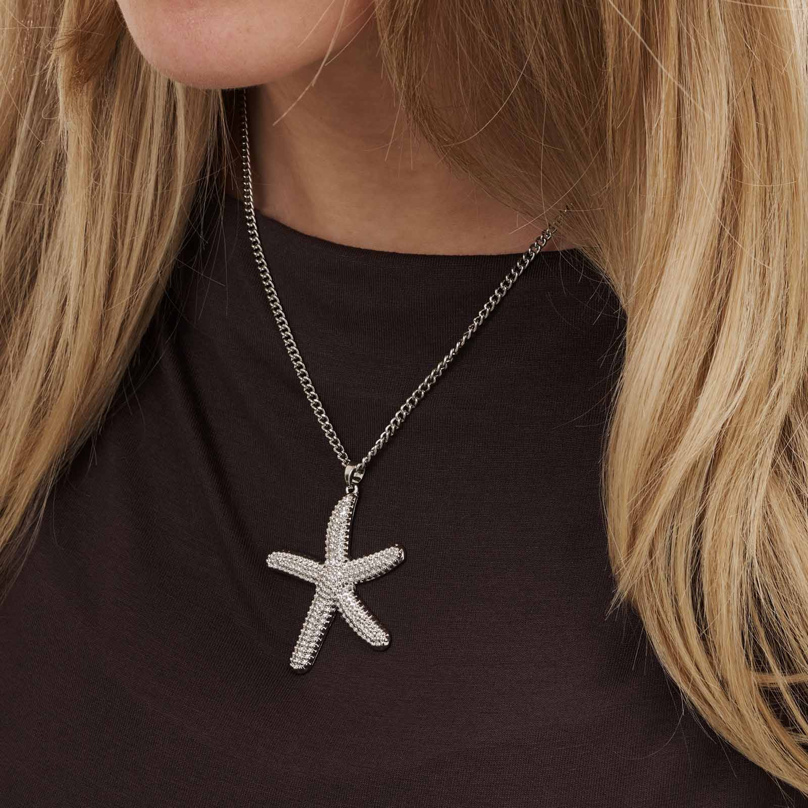 Silverfärgat halsband, sjöstjärna, 47+7cm