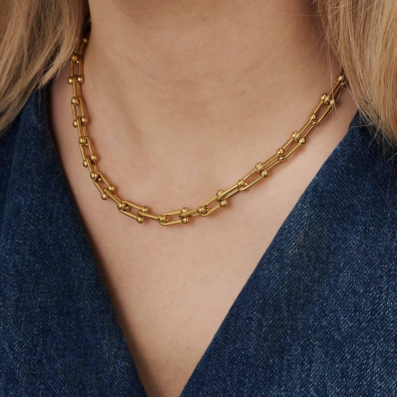 Guldfärgat halsband, byglar, 40+5cm
