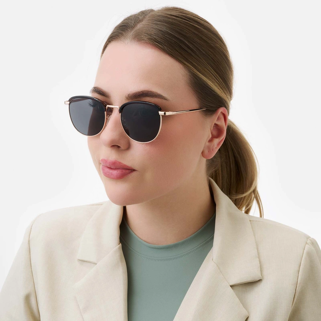 Solglasögon dam Retro,  svart glas & metallbågar