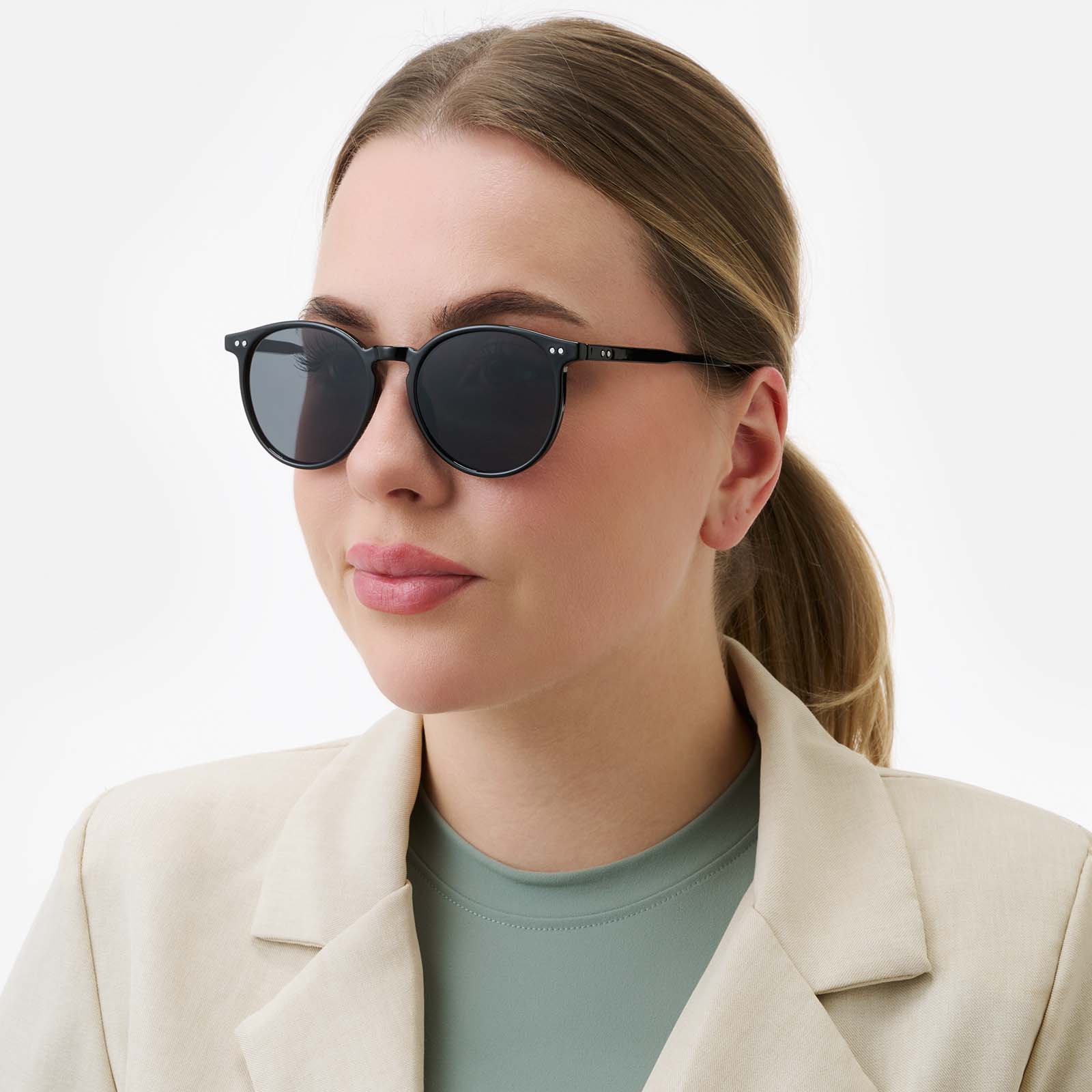 Solglasögon unisex Round, svarta bågar