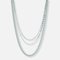 3-radigt silverfärgat halsband, olika kedjor - 33-55 cm