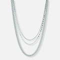3-radigt silverfärgat halsband, olika kedjor - 33-55 cm