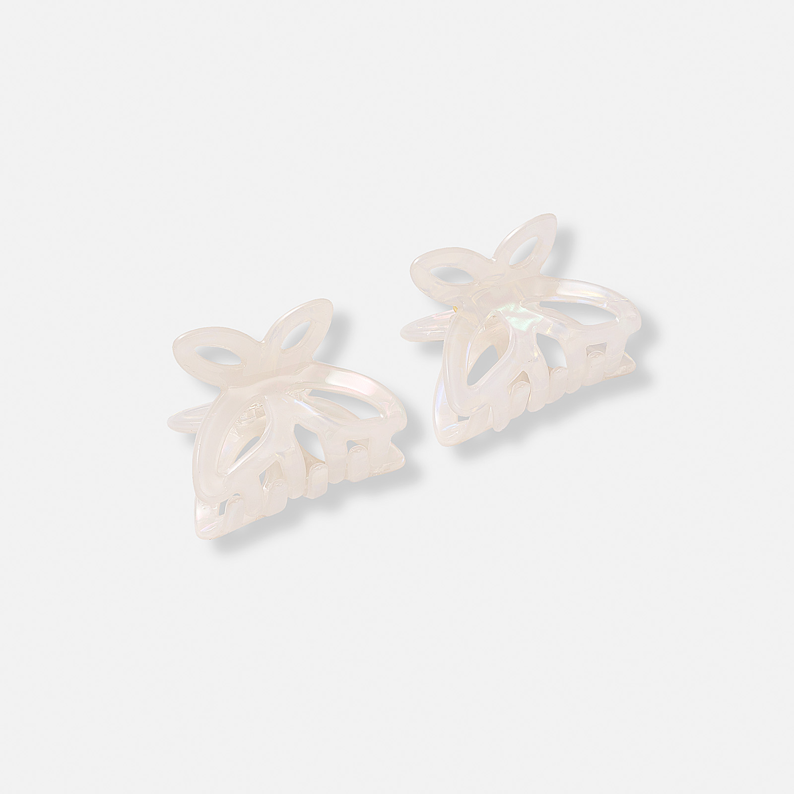 Hårklämma fjäril i vit melerad plast - 4 cm