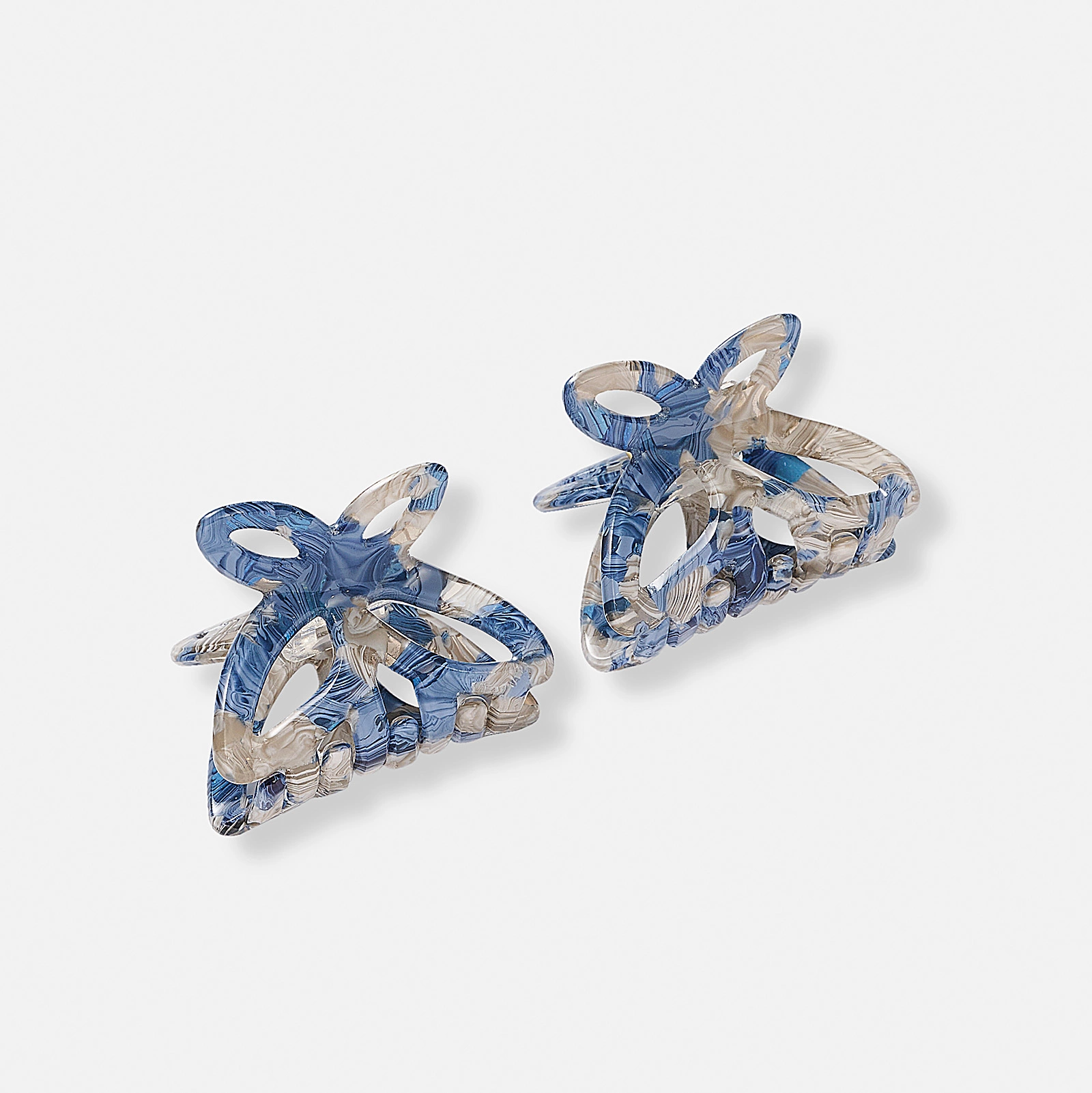 Hårklämma fjäril i blå melerad plast - 4 cm