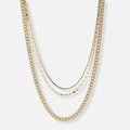3-radigt guldfärgat halsband, olika kedjor - 33-55 cm
