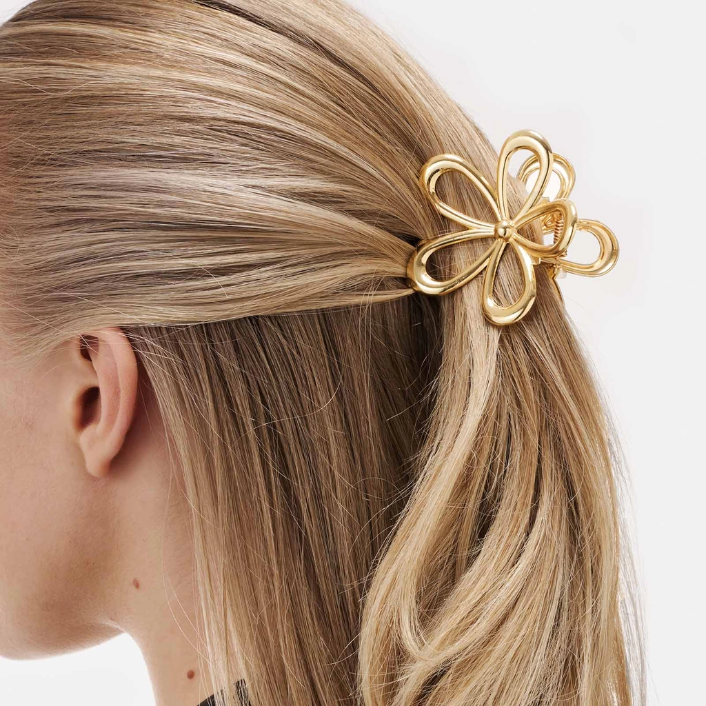 Guldfärgad hårklämma - blomma, 7cm