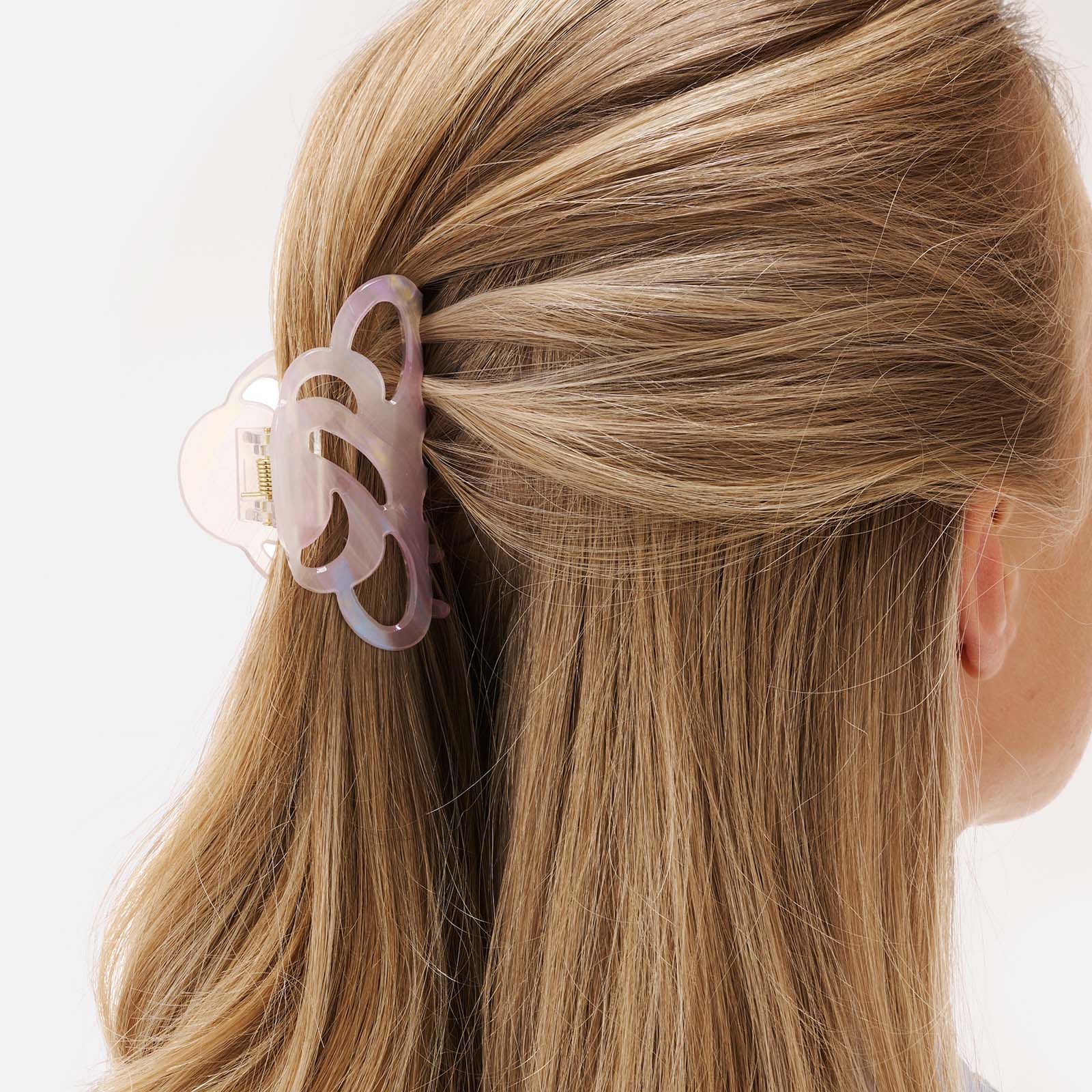 Hårklämma i melerad ljusrosa plast, 8cm