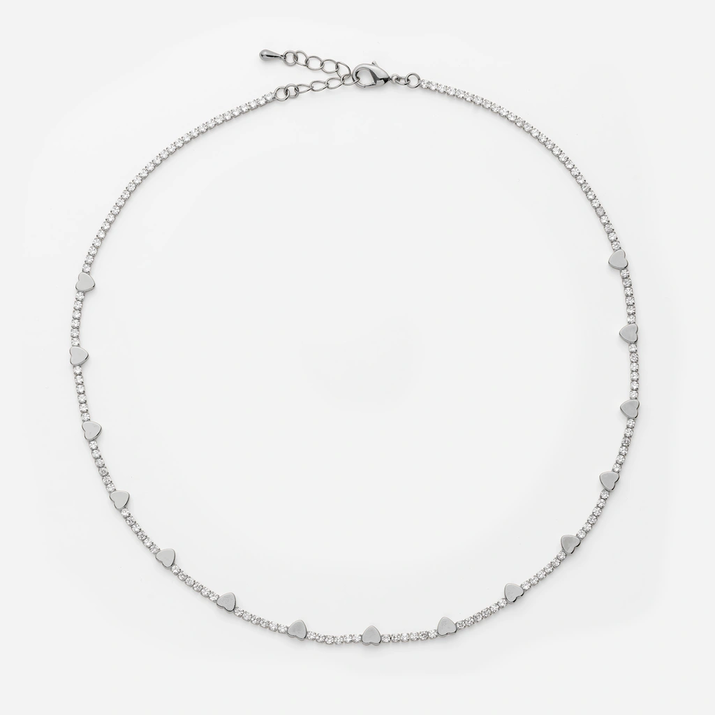 Rhodiumpläterat tennishalsband med hjärtan