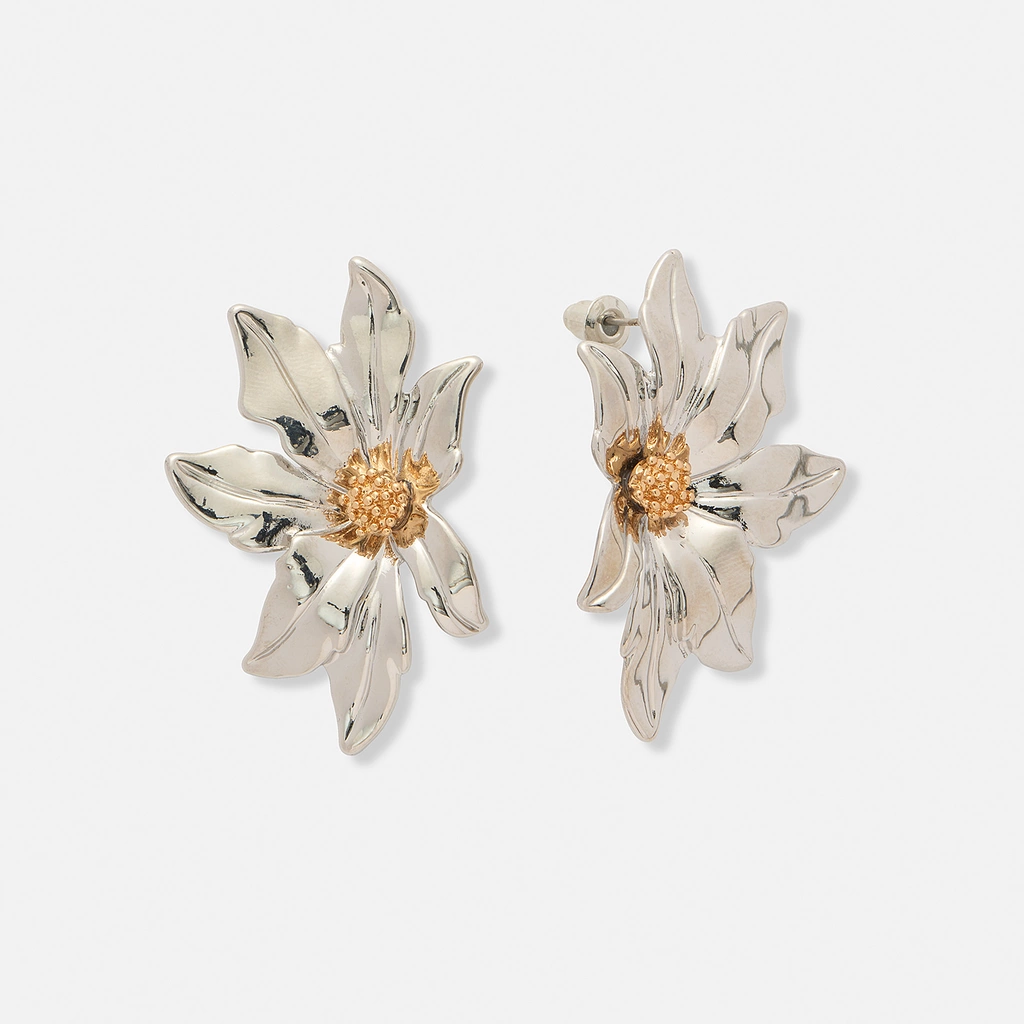 Bicolorfärgade örhängen, halva blommor - 41x25 mm