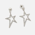 Silverfärgade örhängen, hängande stjärnor - 45x26 mm