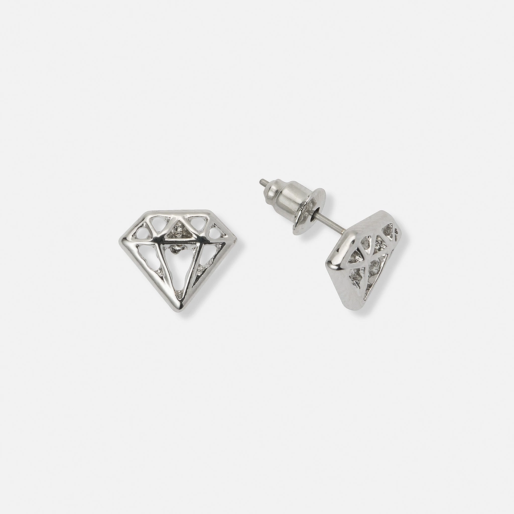 Silverfärgade örhängen, diamantform - 9 mm