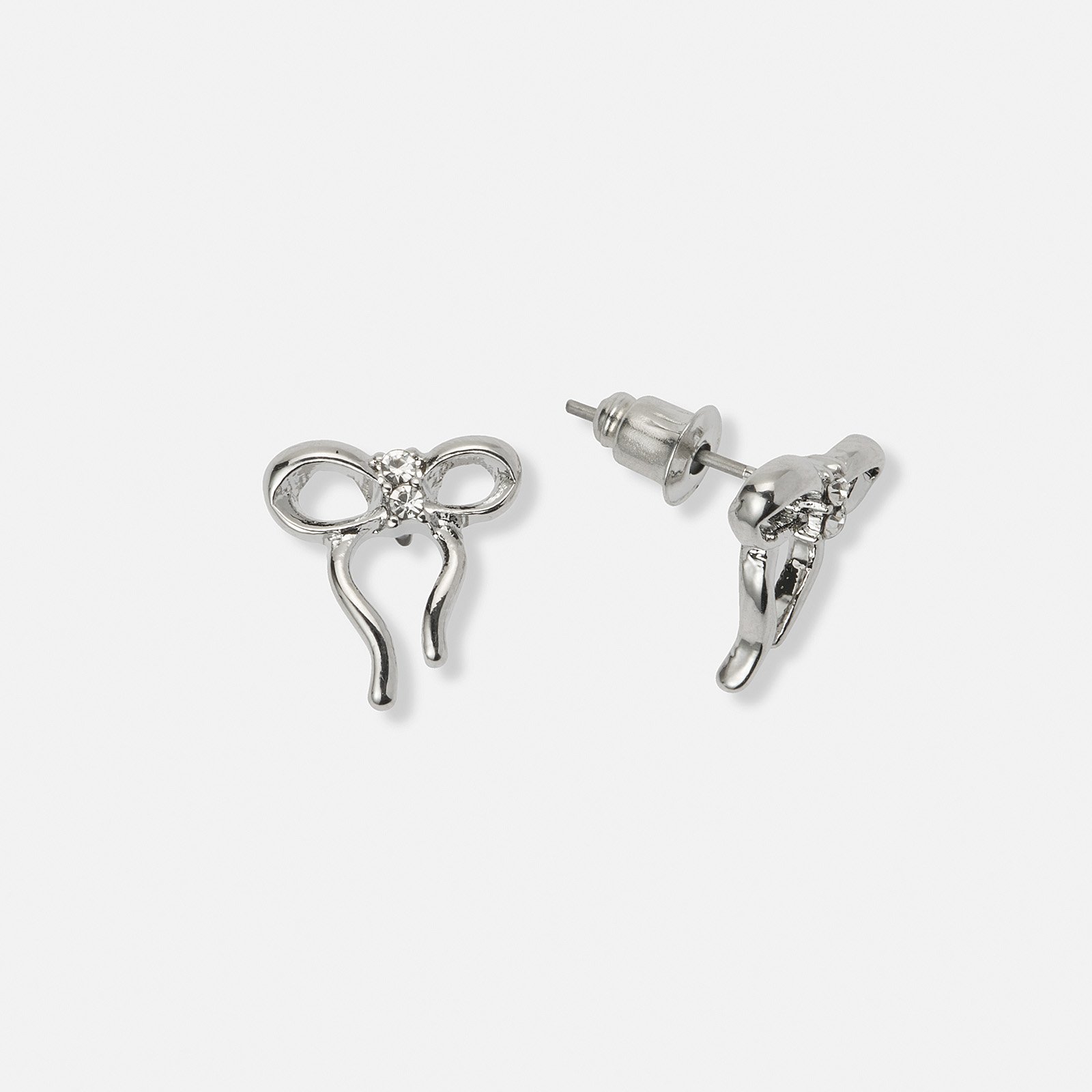 Silverfärgade örhängen, rosetter med vit sten - 11 mm