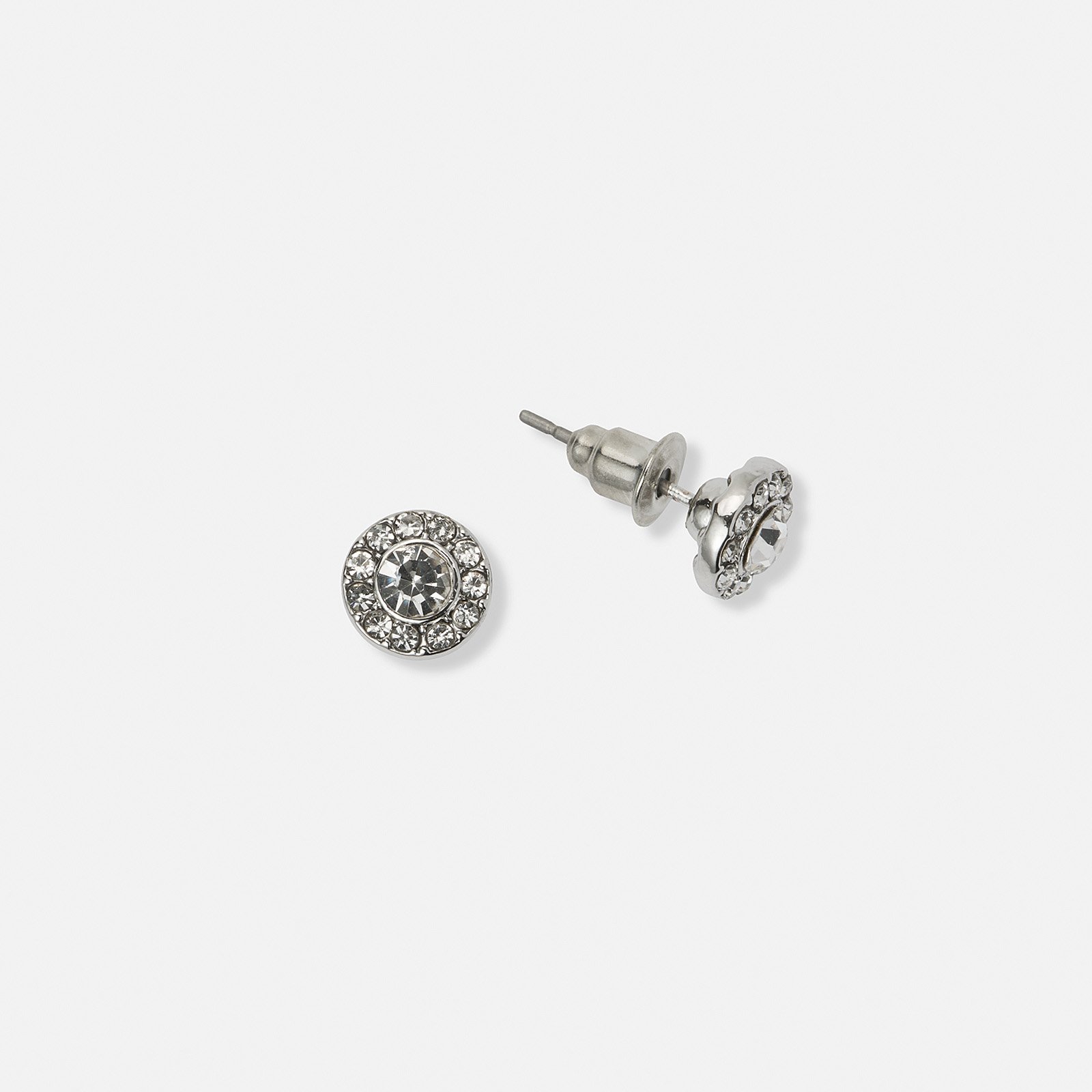 Silverfärgade örhängen, vit sten med halo - 6 mm