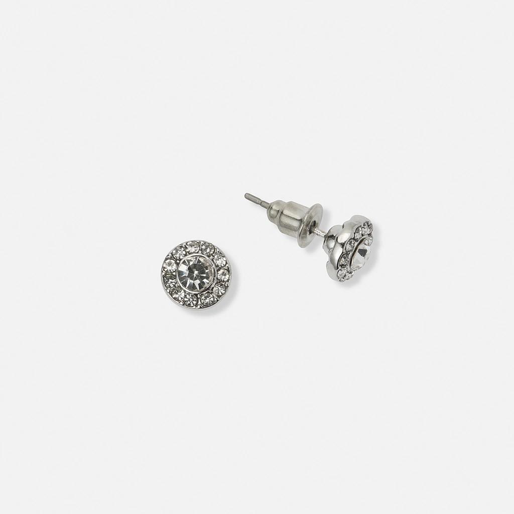 Silverfärgade örhängen, vit sten med halo - 6 mm