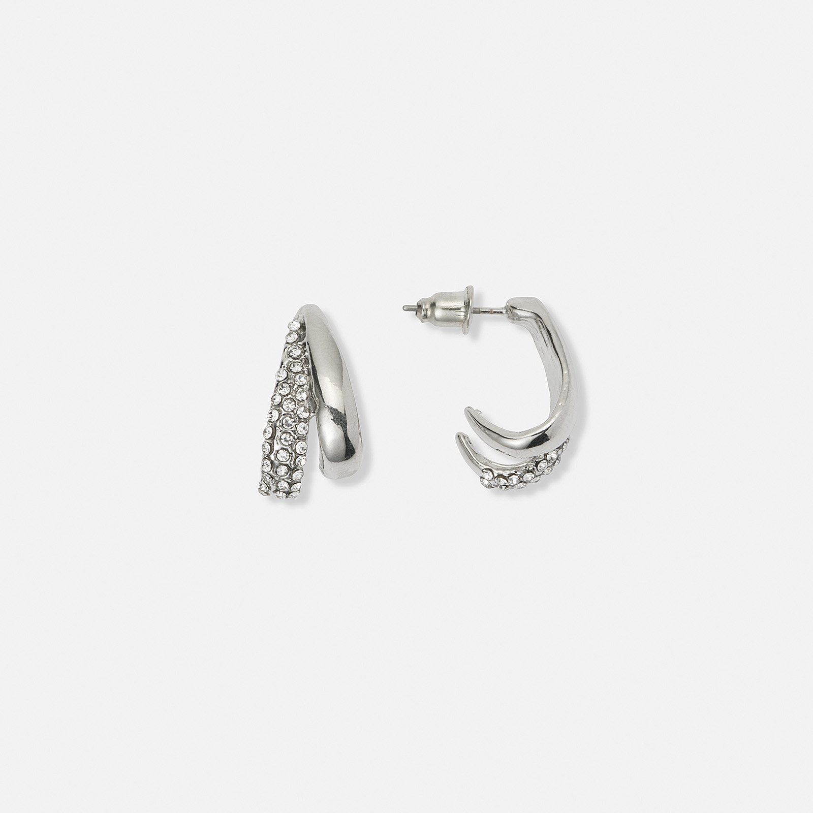 Silverfärgade örhängen, stenar och slät - 20 mm