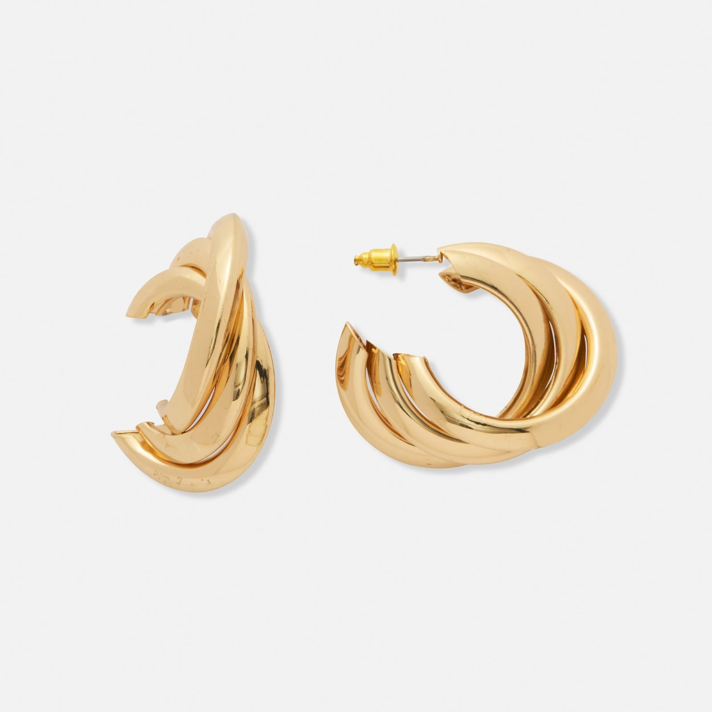 Guldfärgade örhängen, hoos vridna ringar - 40 mm