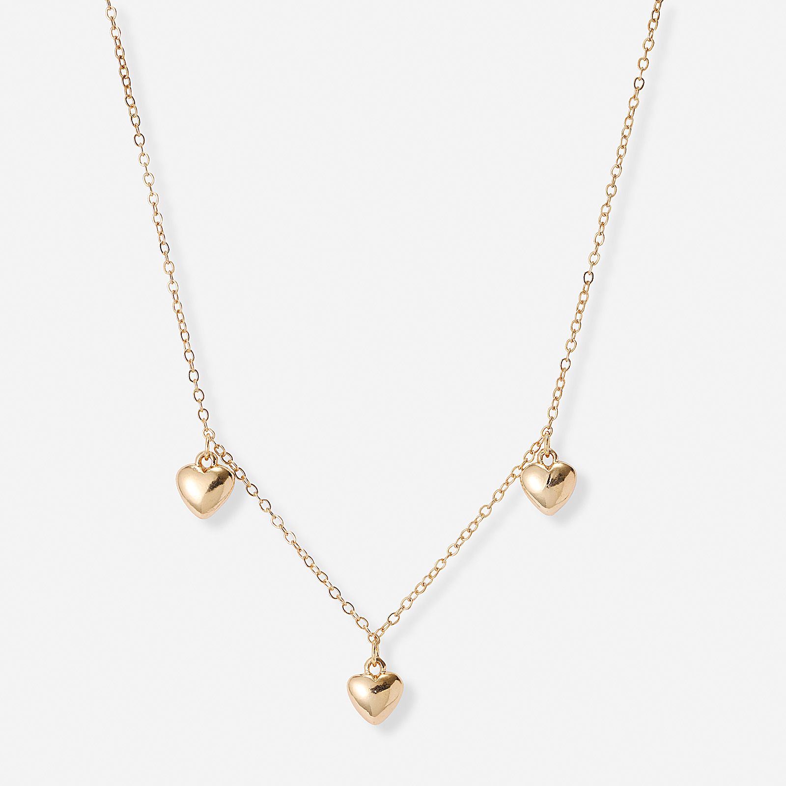 Guldfärgat halsband, tre hjärtan - 42+7 cm