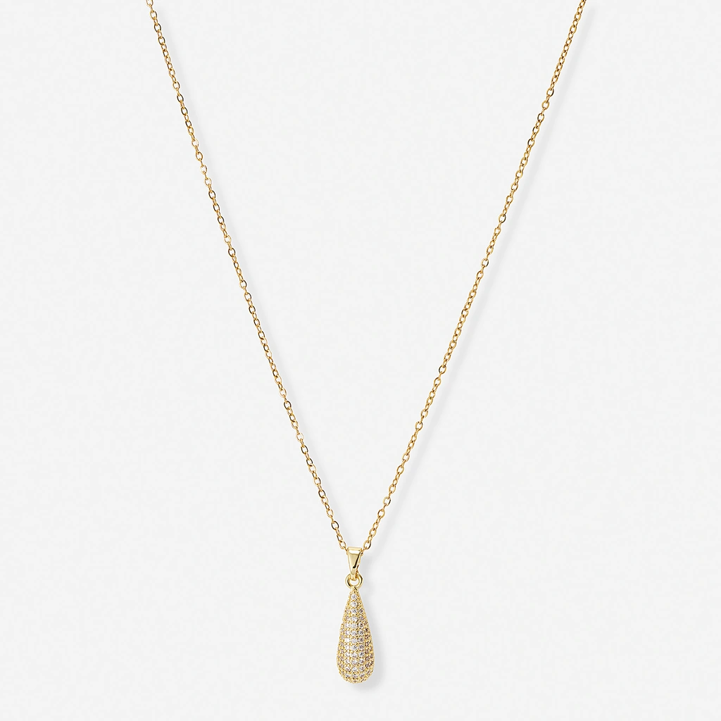 Guldfärgat halsband, droppe med kristaller - 42+7 cm