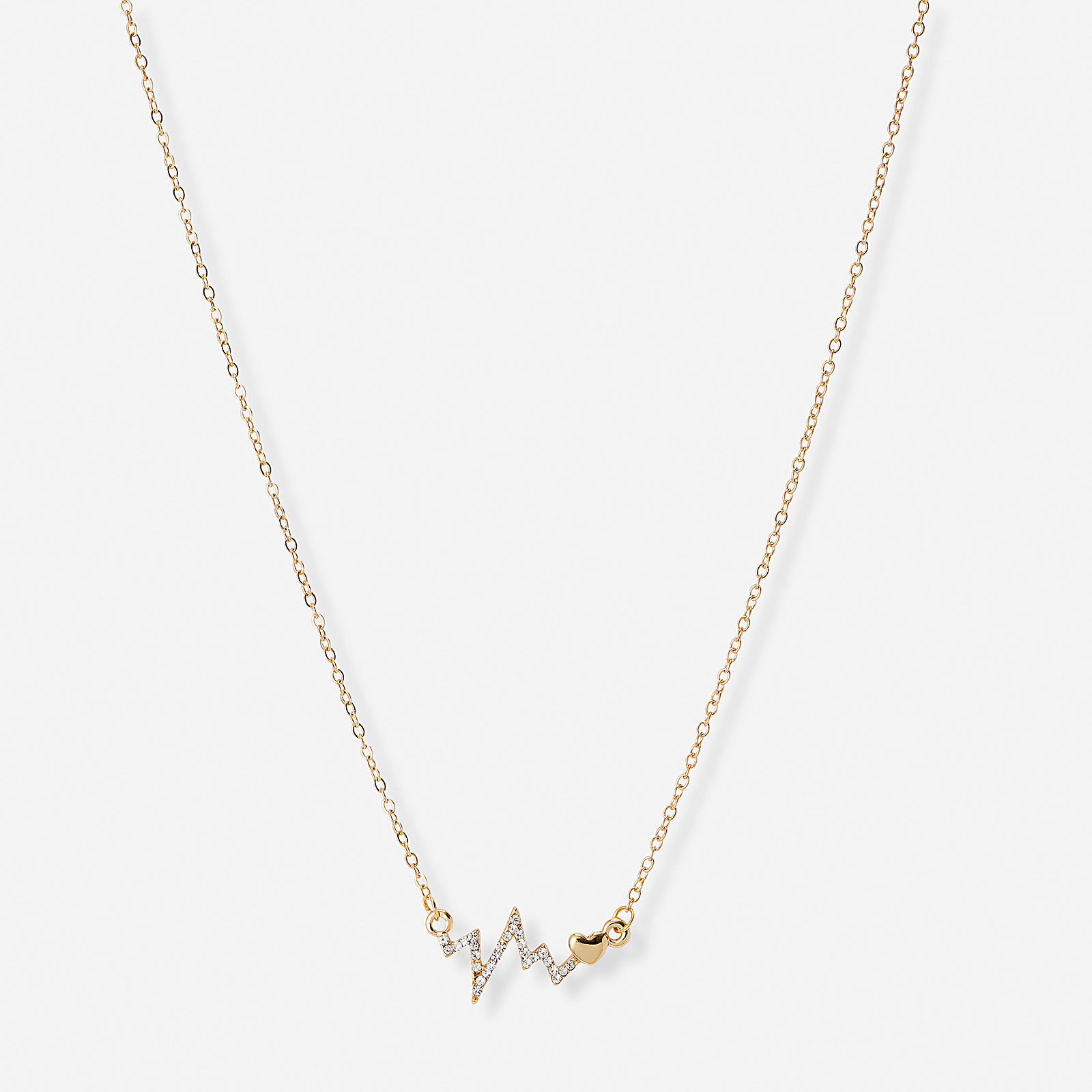 Guldfärgat halsband, hjärta och hjärtslag - 42+7 cm