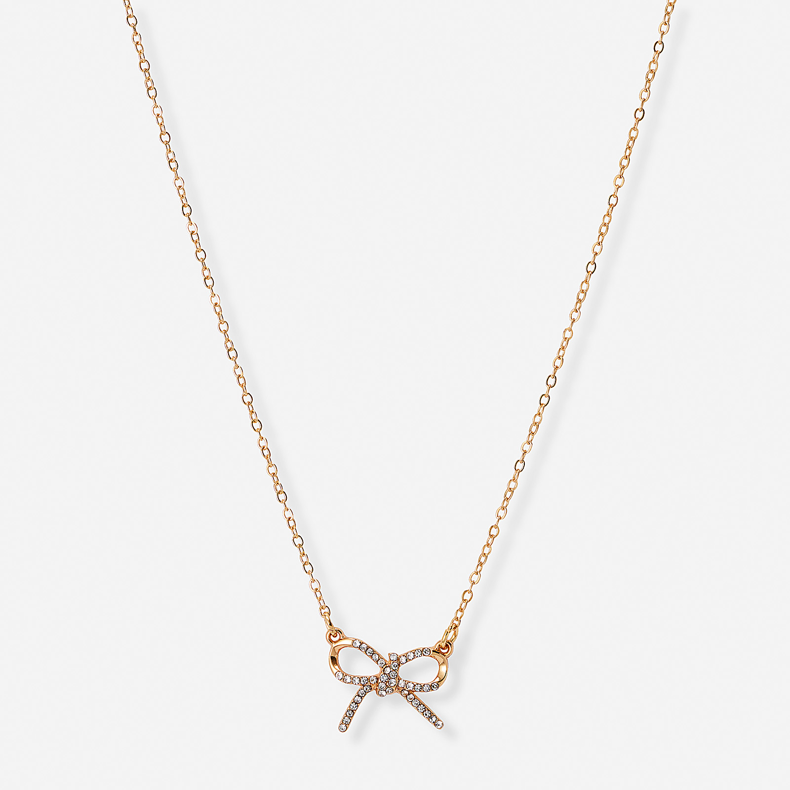 Guldfärgat halsband, rosett med kristaller - 42+7 cm