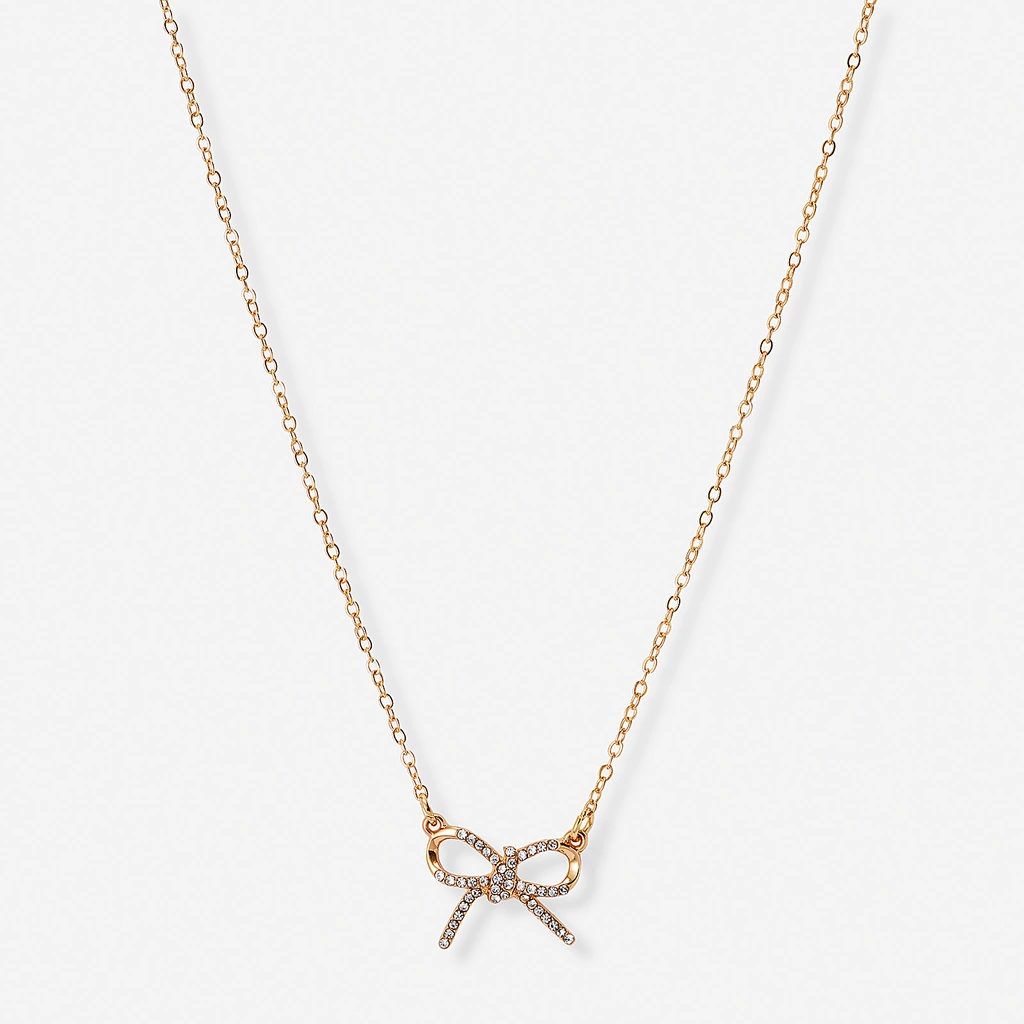 Guldfärgat halsband, rosett med kristaller - 42+7 cm