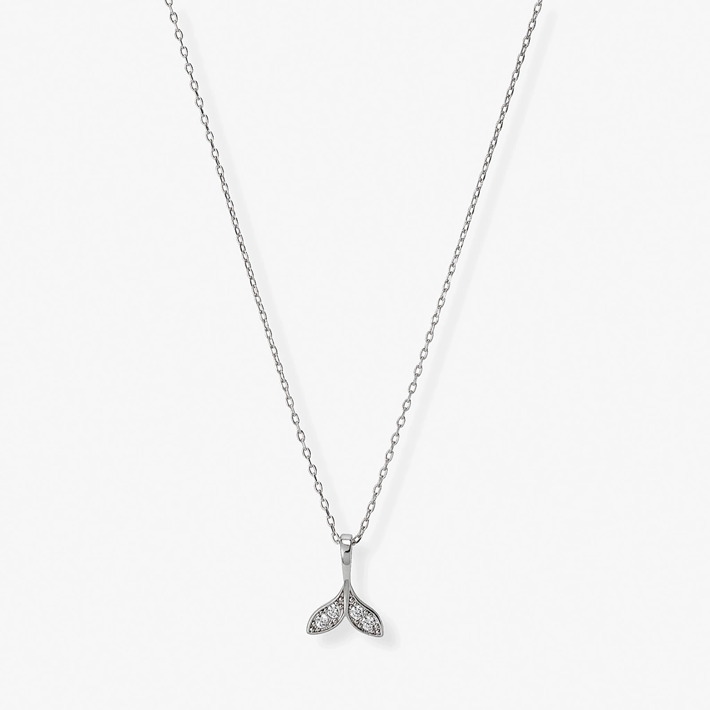 Silverfärgat halsband, delfinfena - 42+7 cm