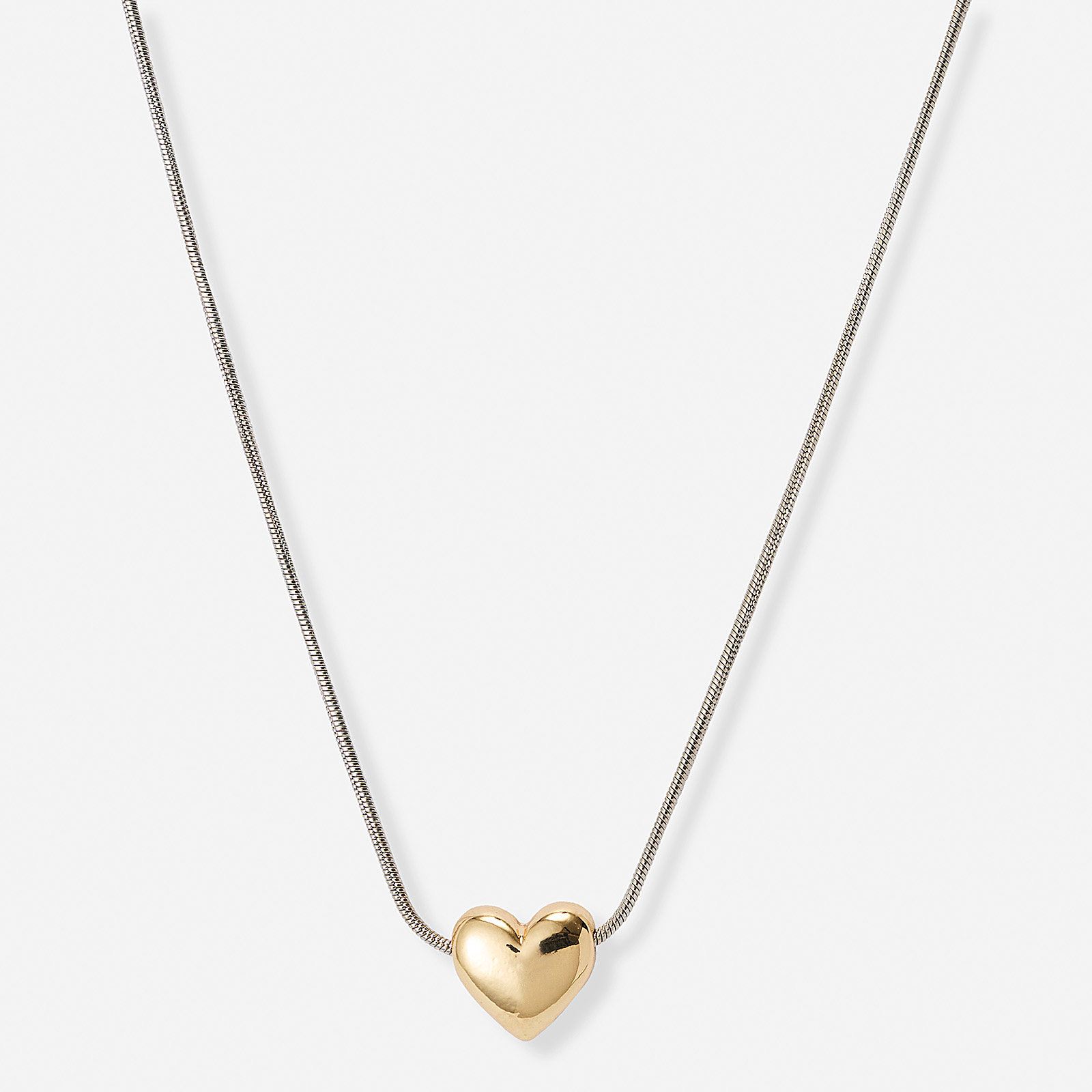 Silverfärgat halsband, guldfärgat hjärta - 42+7 cm