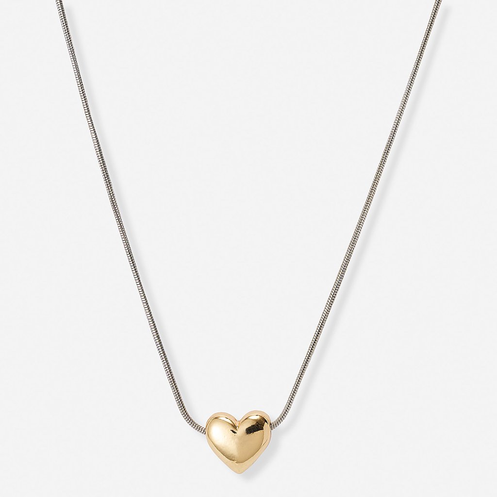 Silverfärgat halsband, guldfärgat hjärta - 42+7 cm