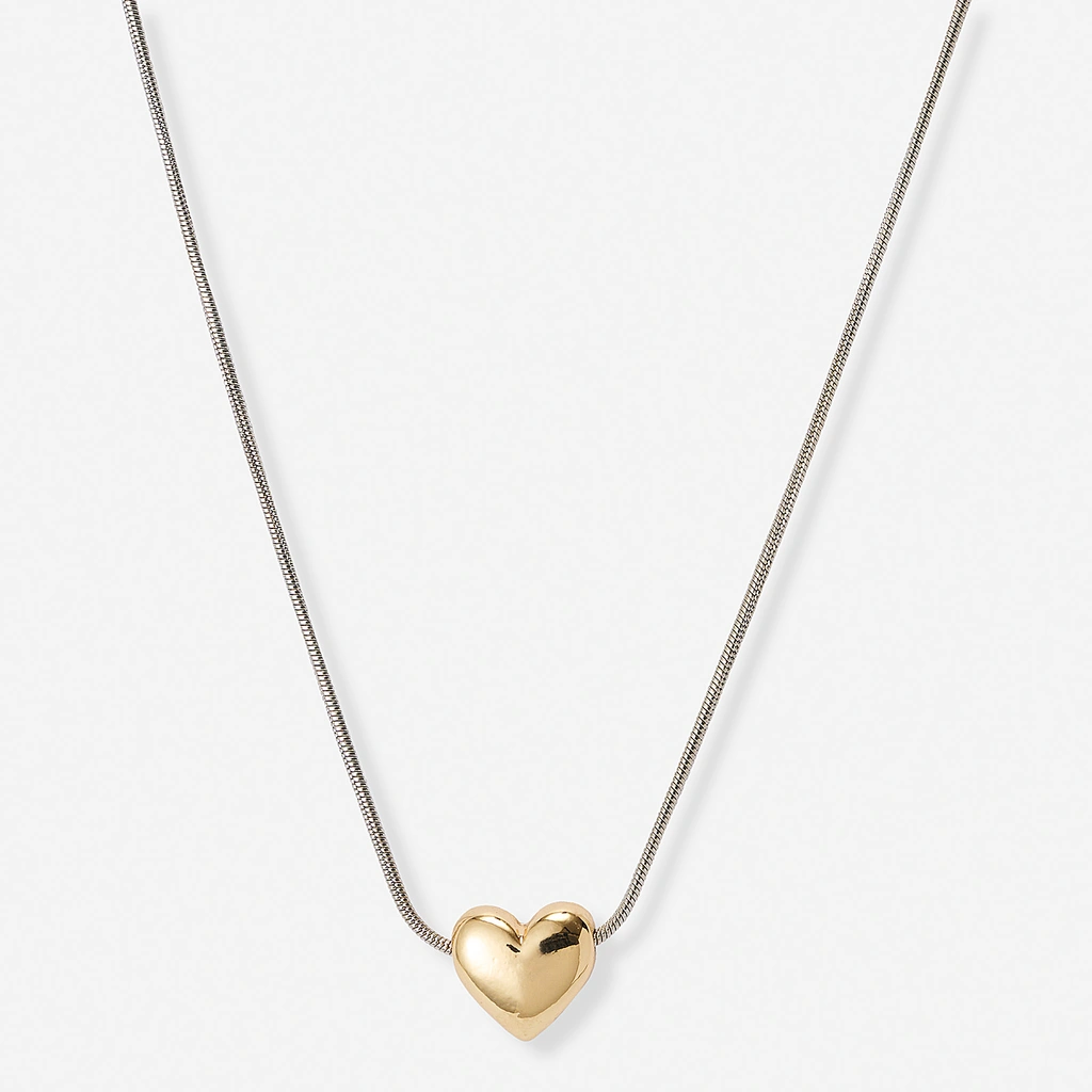 Silverfärgat halsband, guldfärgat hjärta - 42+7 cm