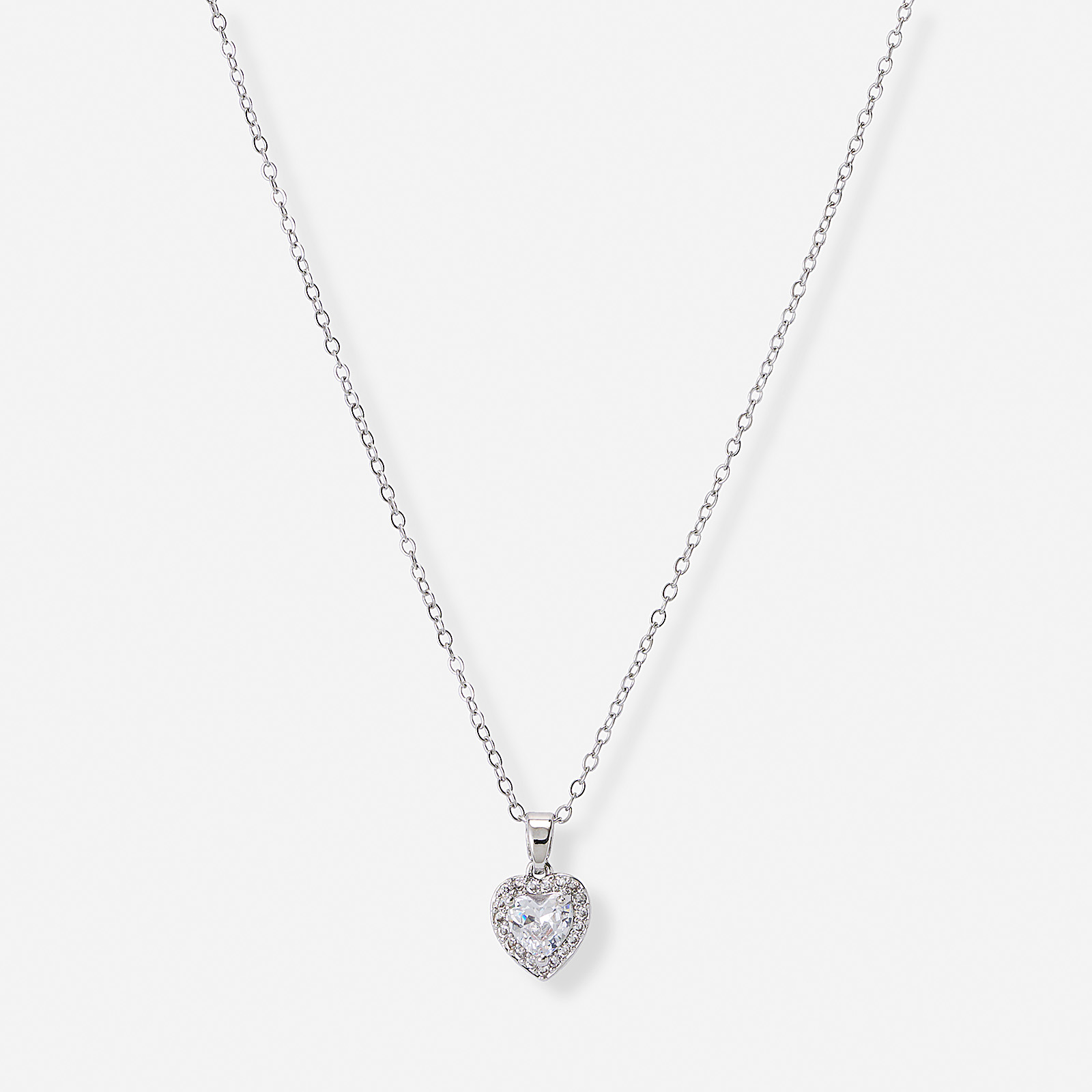 Silverfärgat halsband, hjärta med halo - 42+7 cm