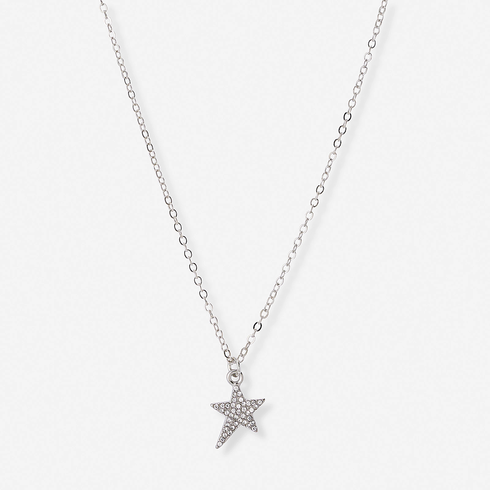 Silverfärgat halsband, stjärna med halo - 42+7 cm