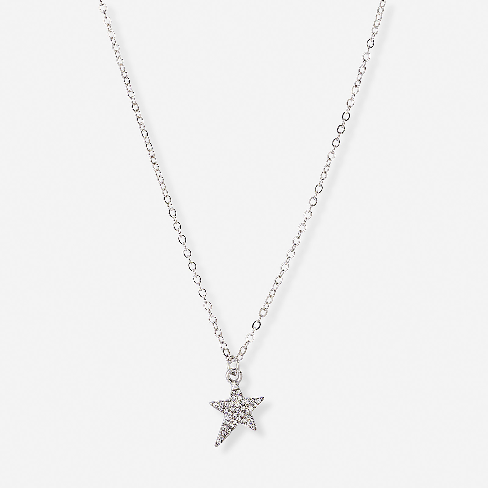 Silverfärgat halsband, stjärna med halo - 42+7 cm