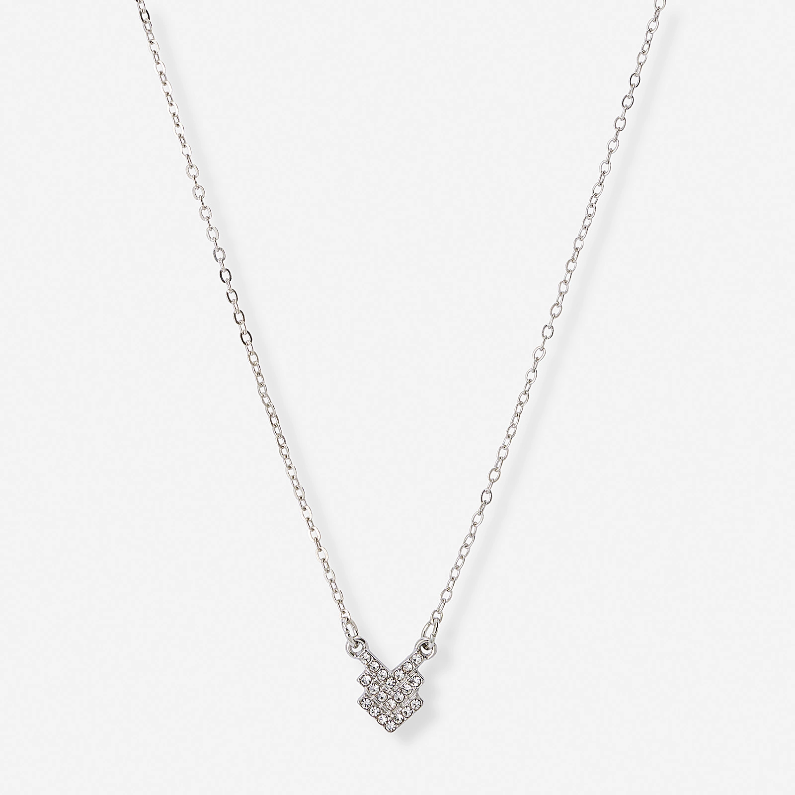 Silverfärgat halsband, tre pilar med kristaller - 42+7 cm