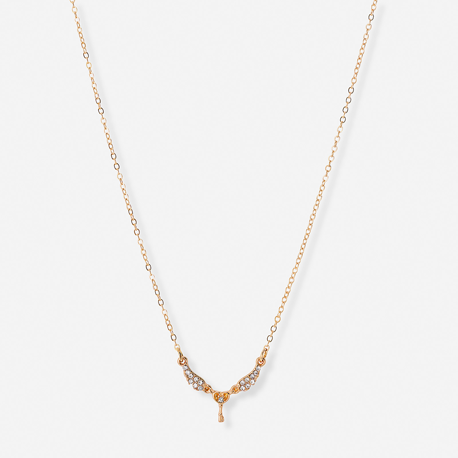 Guldfärgat halsband, vingar och nyckel - 42+7 cm