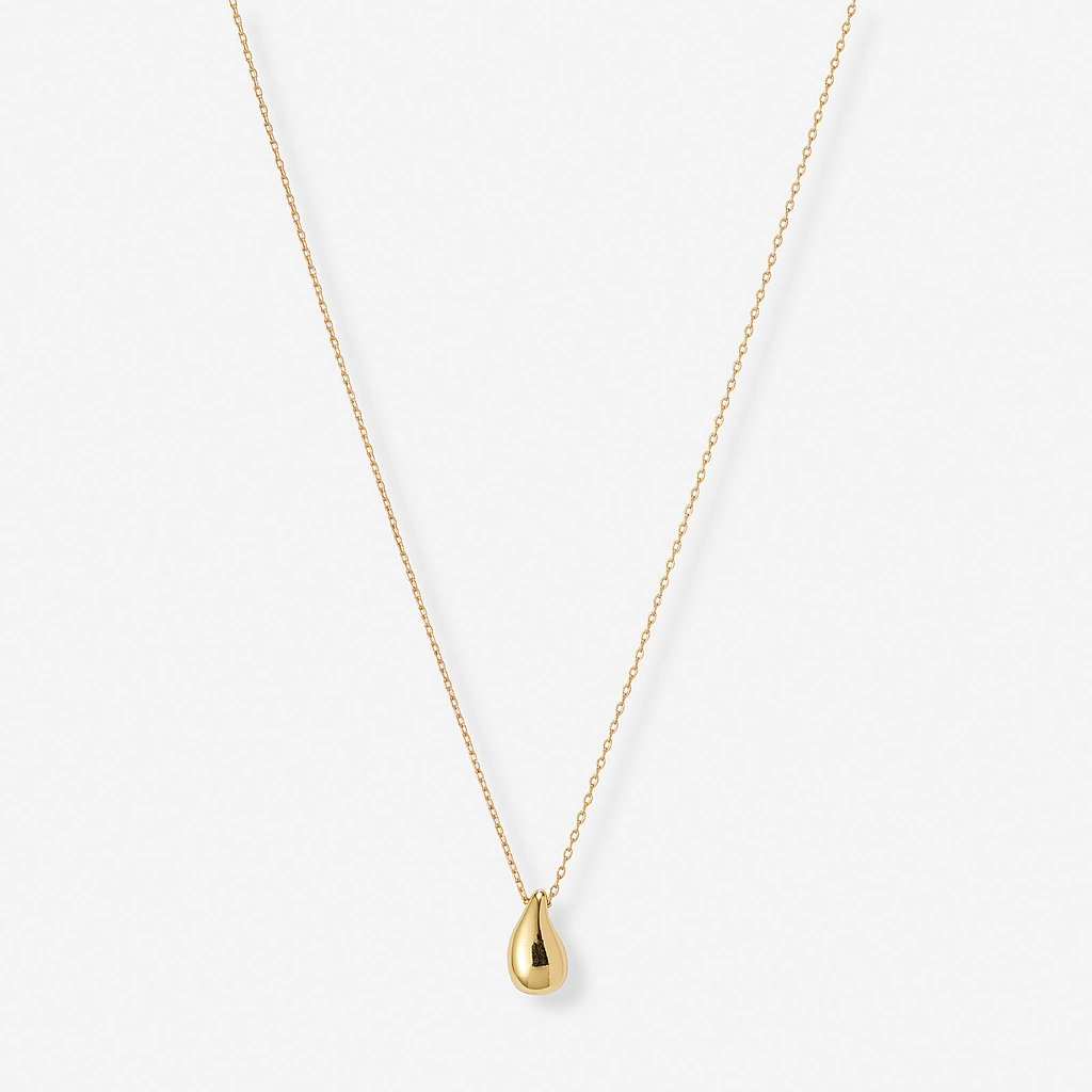 Guldfärgat halsband, slät droppe - 42+7 cm