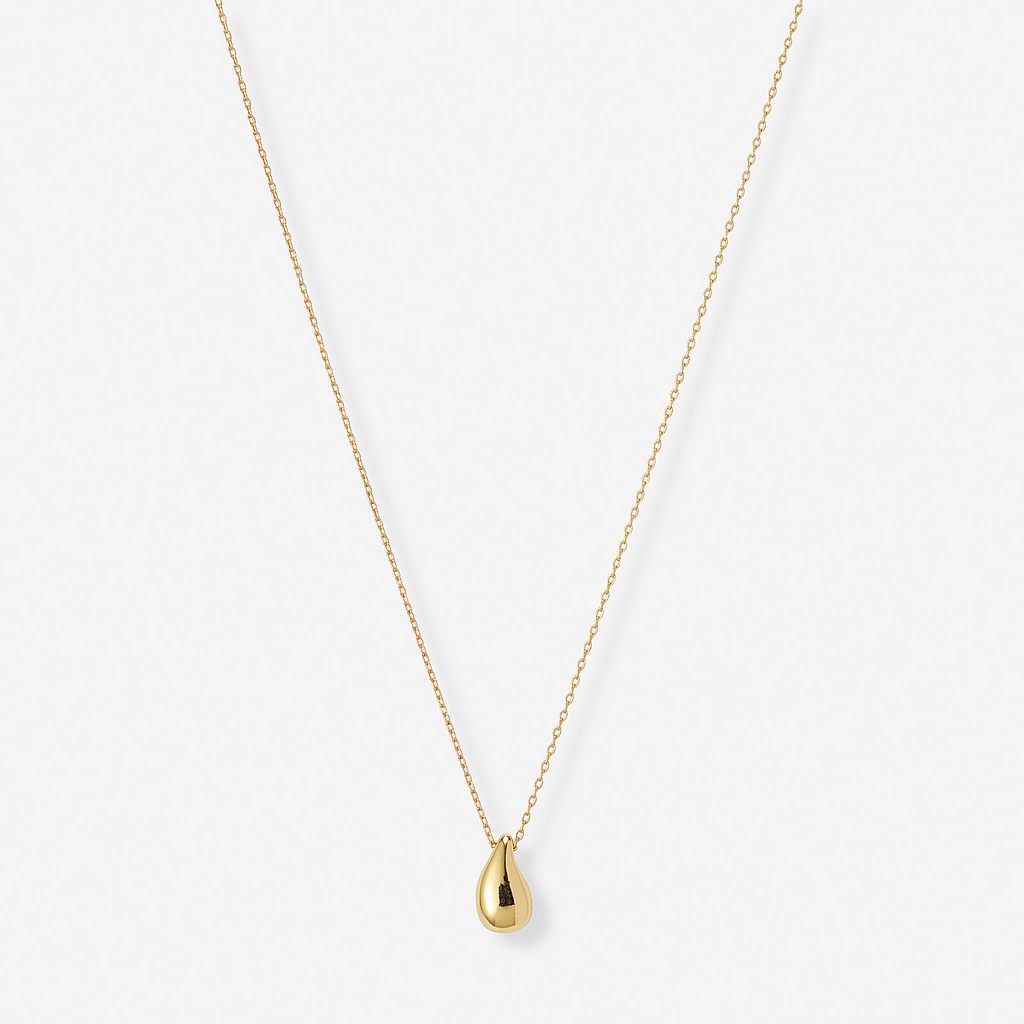 Guldfärgat halsband, slät droppe - 42+7 cm