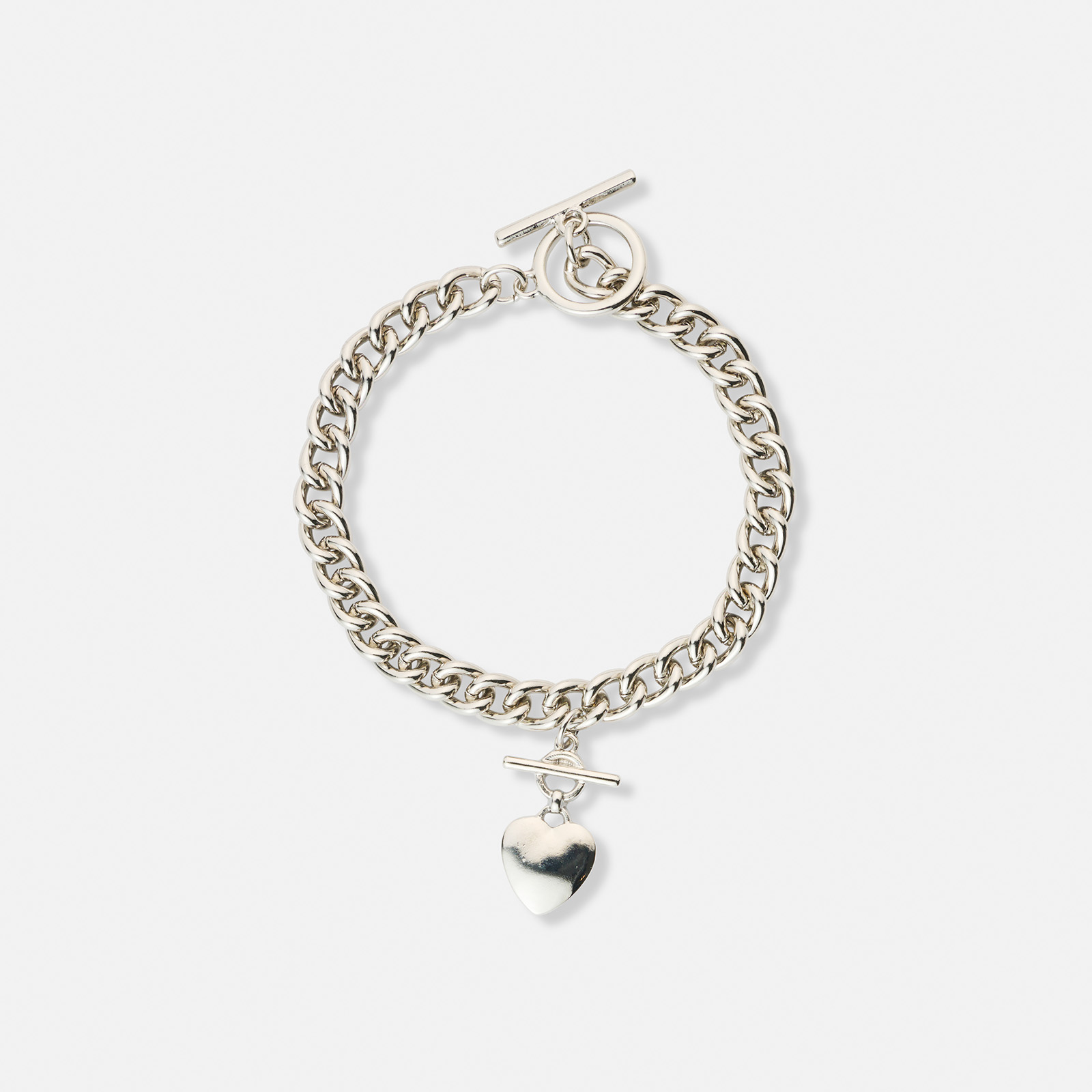 Silverfärgat armband, hjärthänge - 18 cm